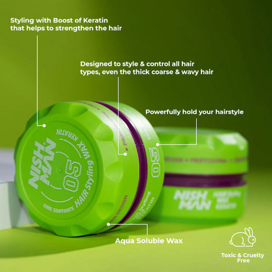 NISHMAN Hair Wax 05 Keratin Κερί για Δυνατό Κράτημα & Ματ Αποτέλεσμα 150ml