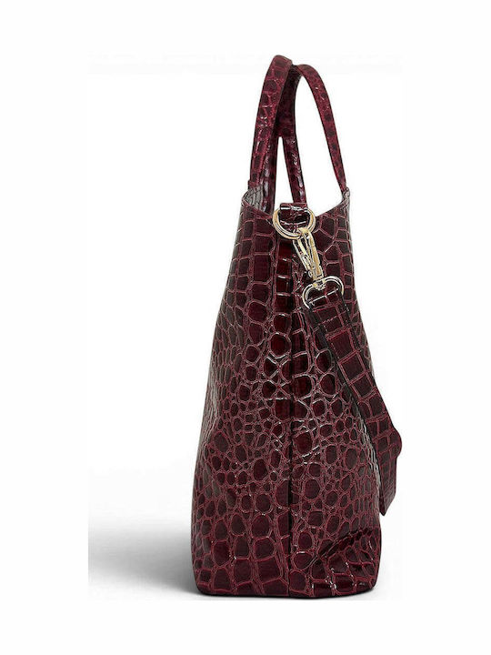 Women's Shoulder Tote Bag Croco Gloss Burgundy