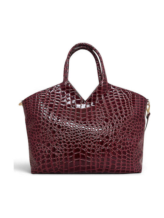 Women's Shoulder Tote Bag Croco Gloss Burgundy