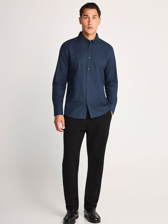 Funky Buddha Long Sleeve Checked Shirt in Regular Fit Navy Blue