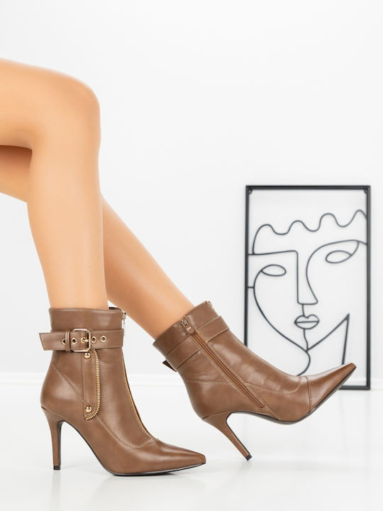 Women's Ankle Boots with High Heel Khaki