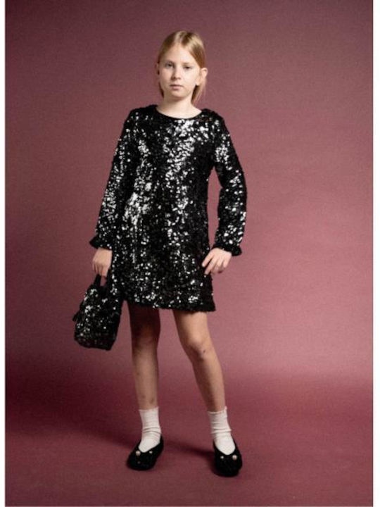 Girls' Long-Sleeved Velvet Dress Black