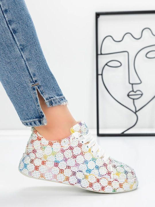 Sneakers Flatforms Pentru Femei Albi