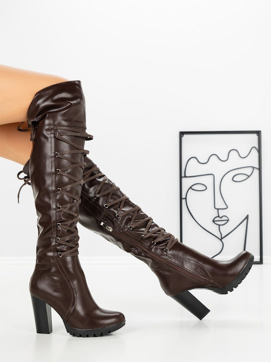 Women's Boots with High Heel & Elastic Brown