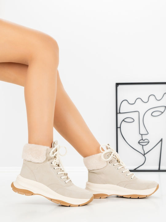 Γυναικεία Flatforms Μποτάκια Μπεζ