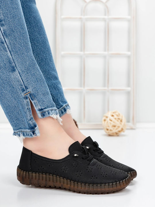 Δερμάτινα Γυναικεία Oxfords σε Μαύρο Χρώμα