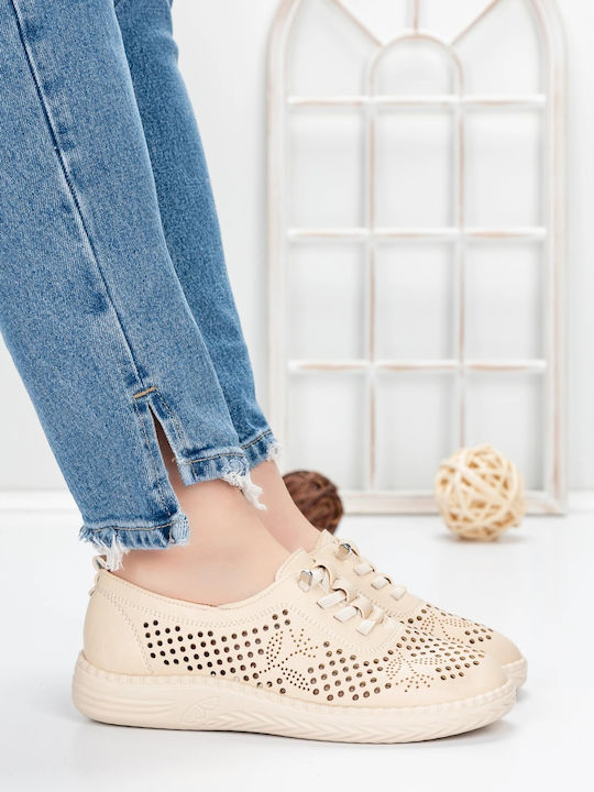 Δερμάτινα Γυναικεία Oxfords σε Μπεζ Χρώμα