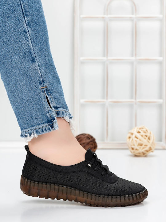 Δερμάτινα Γυναικεία Oxfords σε Μαύρο Χρώμα