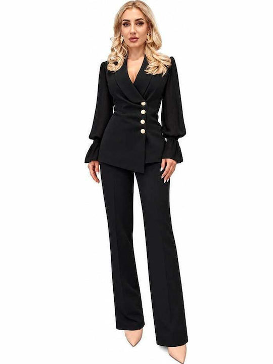 Costum Negru Dama cu Croială Tapered