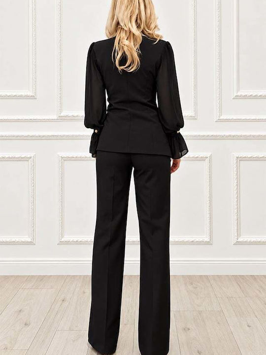 Costum Negru Dama cu Croială Tapered