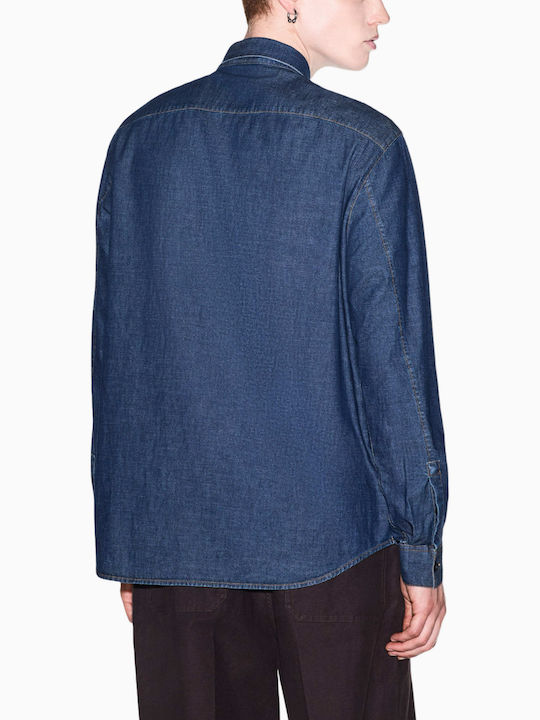 Armani Exchange Langärmeliges blaues Jeanshemd