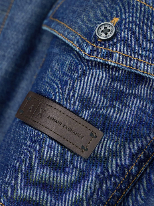 Cămașă Din Denim Albastră Cu Mânecă Lungă
