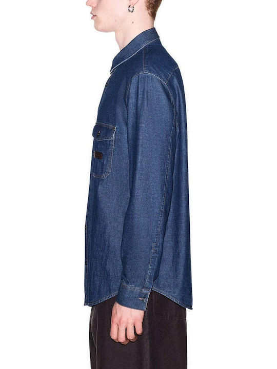 Cămașă Din Denim Albastră Cu Mânecă Lungă