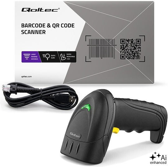 Qoltec Scanner Portabil cu Capabilitate de Citire Coduri de Bare 1D