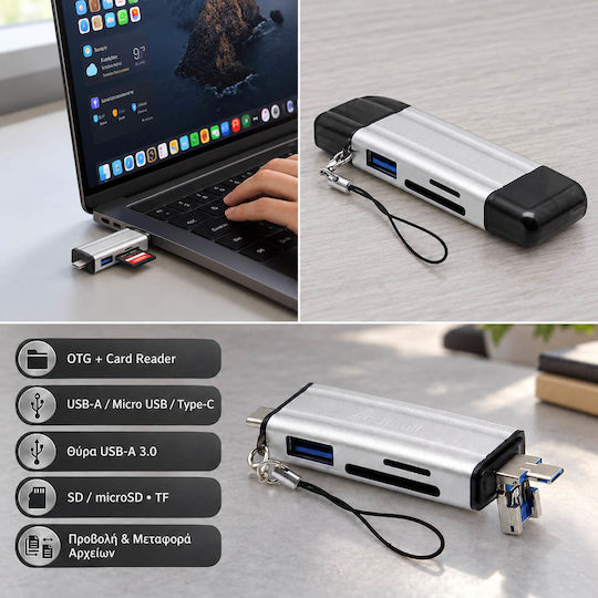 Andowl Card Reader micro USB για SD/microSD Ασημί