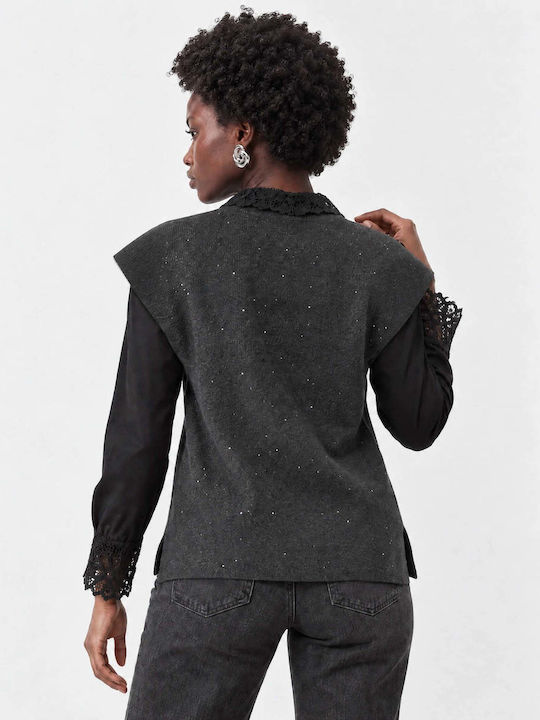 Winter Women's Sleeveless Tunic with V-Neck, Anthracite