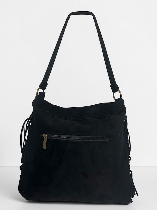 Women's Suede Messenger Bag with Fringes Black