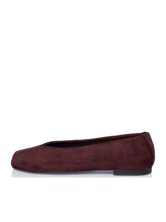Balerini de Damă din Piele Burgundy