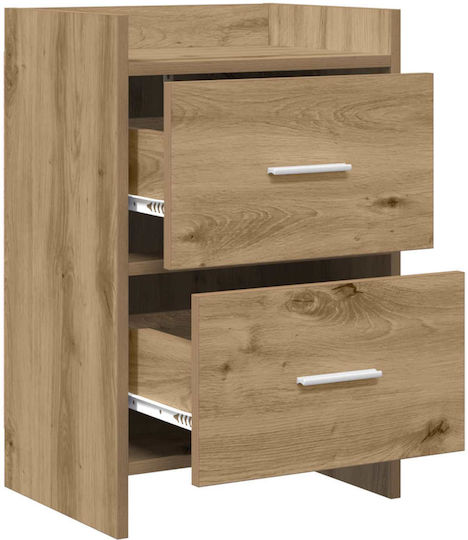 Wooden Bedside Table with Metal Legs Brown 40x30x60cm