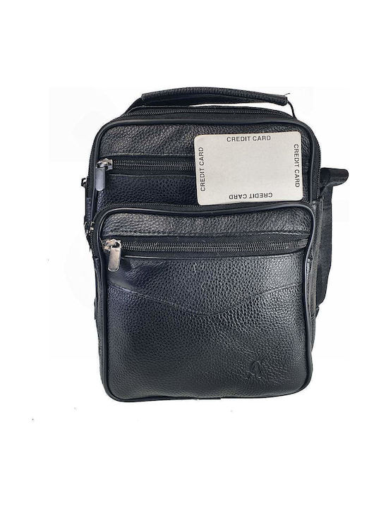 Geantă De Umăr / Tip Crossbody Bărbătească Din Piele Neagră
