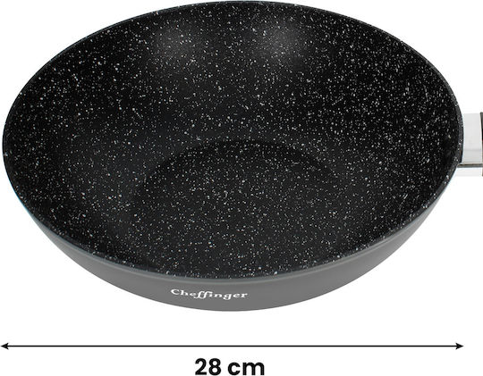 Cheffinger 28 Cm Wok Marble Coating Glass Lid Soft-grip Handle Black