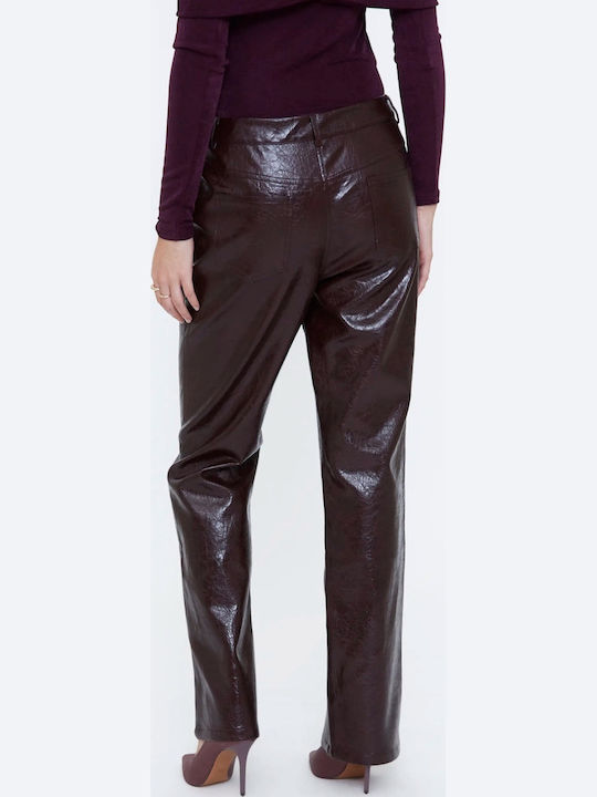 Damen-Lederhose in geradem Schnitt Burgundy