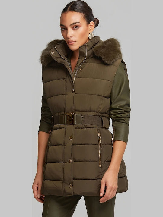 Damen-Winterjacke ohne Ärmel Khaki