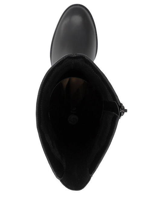 Leather Women's Boots with a Medium Heel Black