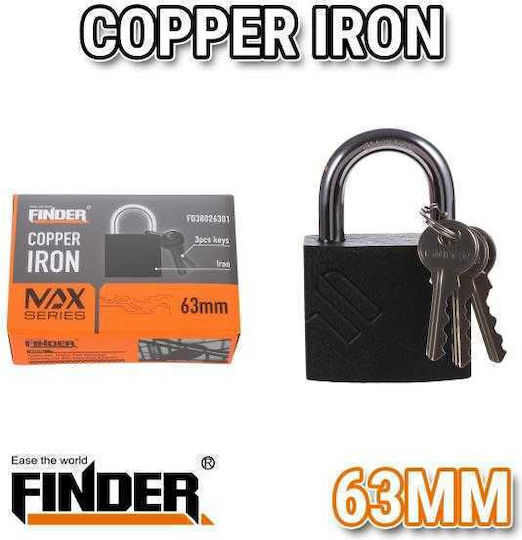 Finder Brass Shackle Padlock with Key 50mm