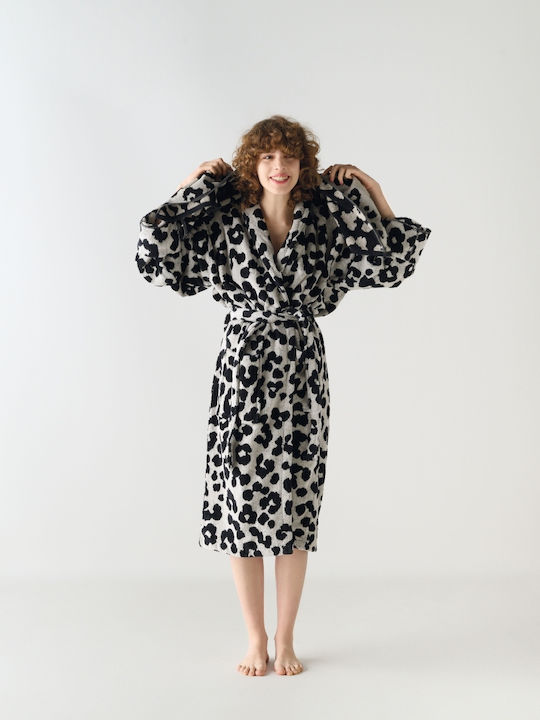 Kentia Nemera Bathrobe with Collar Ecru-black
