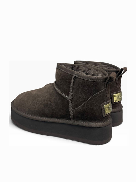 Leather Women's Ankle Boots with Fur Moka