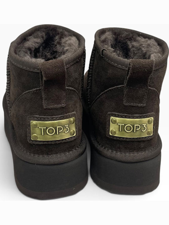 Leather Women's Ankle Boots with Fur Moka