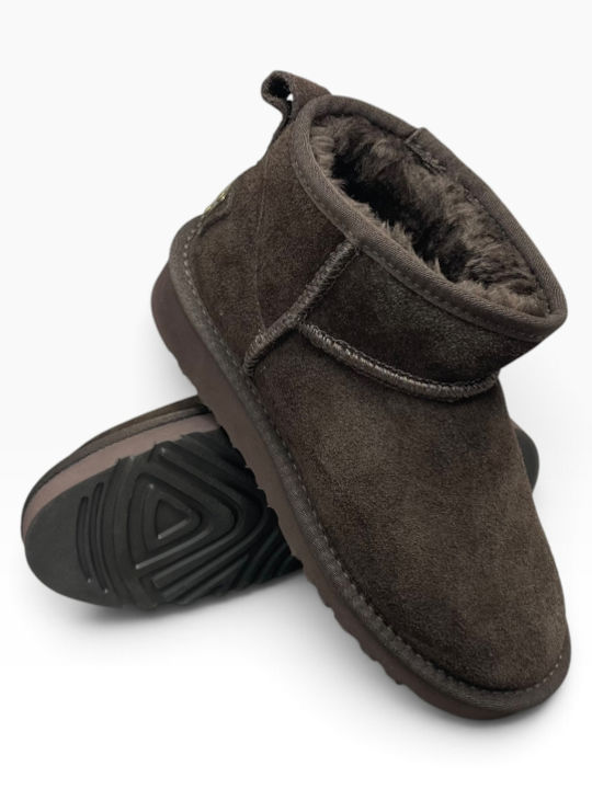 Leather Women's Ankle Boots with Fur Moka