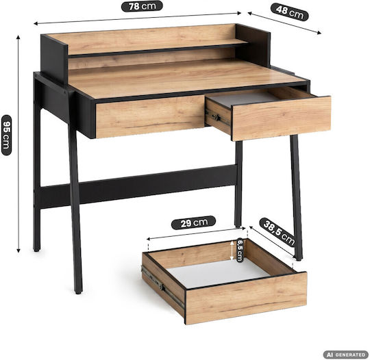 Birou Secretar Din Lemn Black Cu Picioare Metalice 78x48x95cm