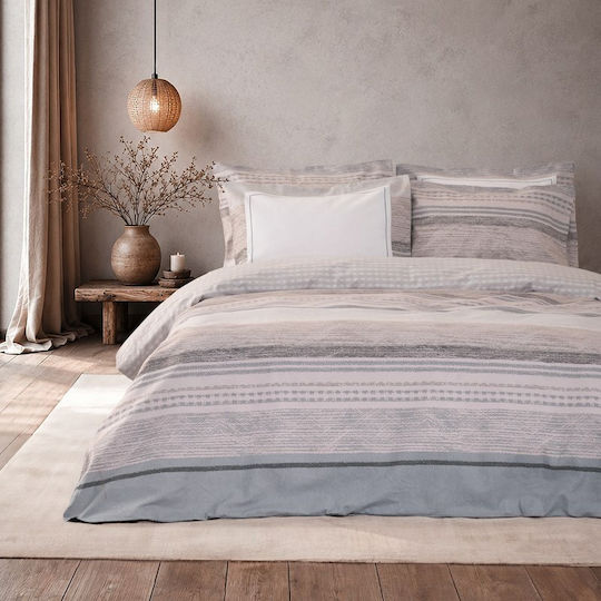 Nima Seya Single Bed Sheet Set with Fitted Sheet 100x200+32cm Beige-Grey (3pcs)