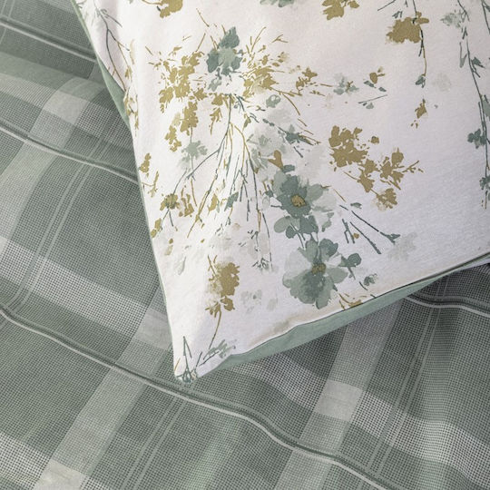 Nima Sensual Super-Double Bed Sheet Set 220x260cm Ecru-Green (4 pcs)