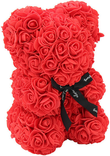 Dekoratives Teddybär-Arrangement mit 16 × 16 × 23 cm, künstlichen roten Rosen und Schleife Keskor 89800