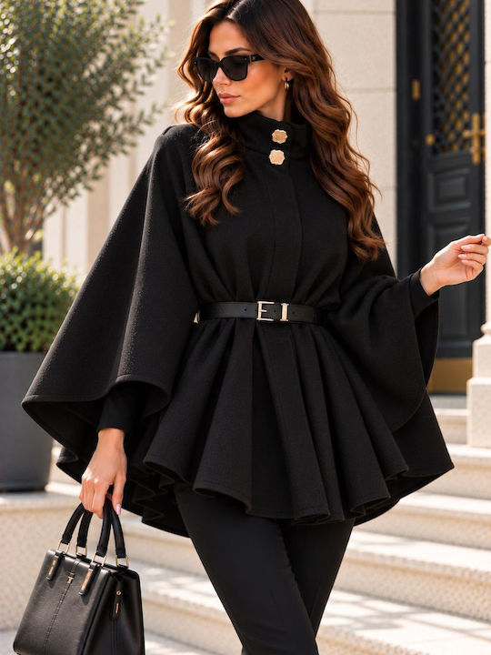 Damen-Cape Schwarz Oversized