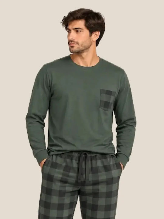 Dark Elephant Pijama de Iarnă Bărbătească în Carouri din Bumbac Verde Dark Elephant Pijama de Iarnă Bărbătească în Carouri din Bumbac Verde