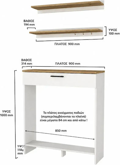 Wooden White Console L90xW25xH100cm
