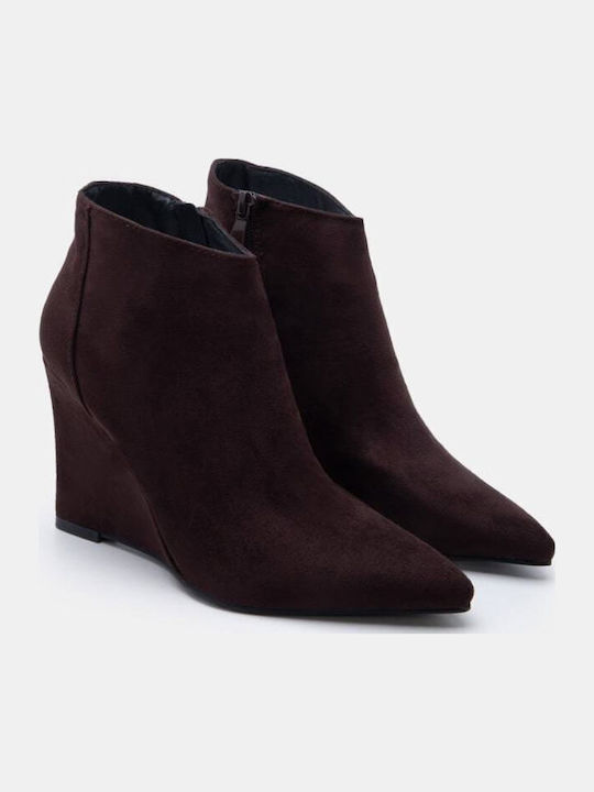 Suede Women's Ankle Boots with Platform Dark Brown
