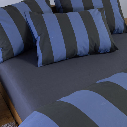 Nef-Nef Homeware Casual Комплект за Спалня Queen, 4 Части, 160x200+35 см, с Ластик, Синьо-Черен