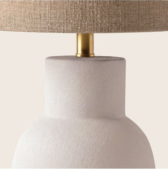 Zambelis Lights Ceramic Table Lamp for E27 Socket with Brown Shade and White Base