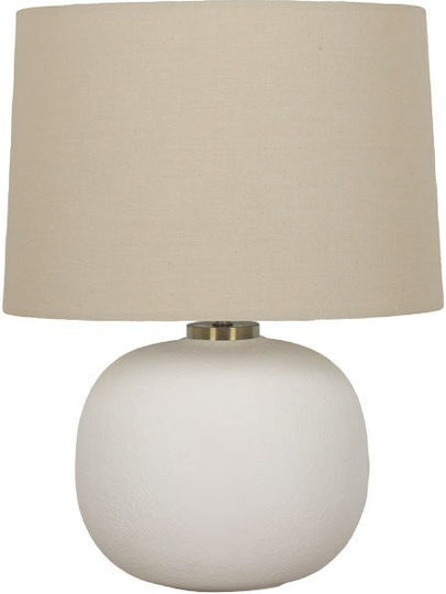 Zambelis Lights Ceramic Table Lamp for E27 Bulb with Beige Shade and White Base