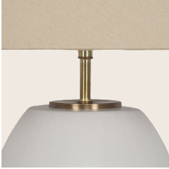 Zambelis Lights Ceramic Table Lamp for E27 Socket with Beige Shade and White Base