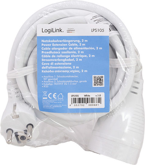 LogiLink Cablu de Prelungire cu Lungime 2m Diametru Cablu 3 x 1.5mm² și Împământare