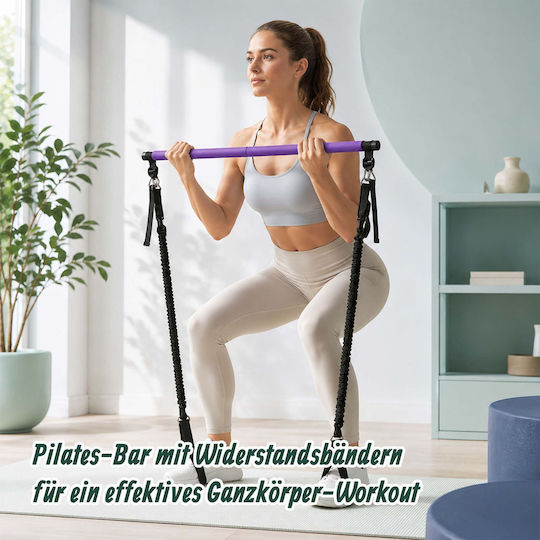 Set Bară Pilates cu Benzi de Rezistență Relaxdays 10054325_51 30–160 Lbs 13.6–72.8 Kg Bară 110 X 3 Cm 2 X 30 Lbs ≈36 Cm + 2 X 50 Lbs ≈48 Cm Violet