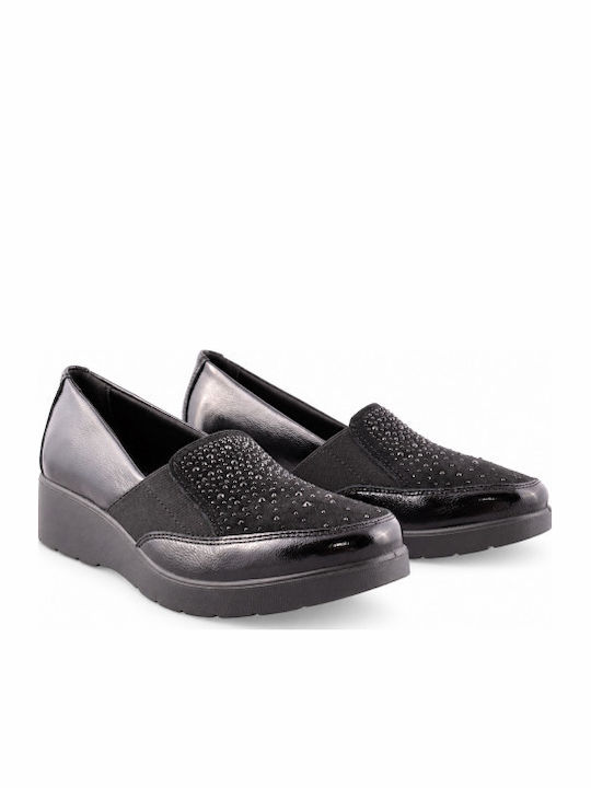 Ανατομικά Γυναικεία Slip-On Δερμάτινα Μαύρα
