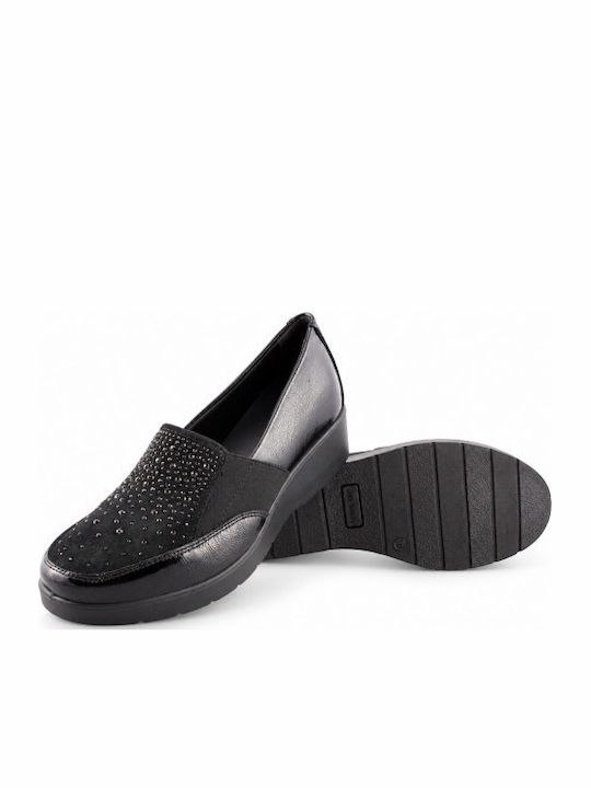 Ανατομικά Γυναικεία Slip-On Δερμάτινα Μαύρα