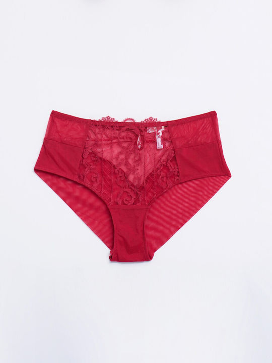 Hipster Women's Seamless Briefs with Lace in Wine Red